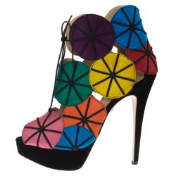 Charlotte Olympia Multicolor Satin Parasol Platform Sandals Size 41