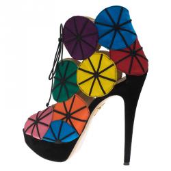 Charlotte Olympia Multicolor Satin Parasol Platform Sandals Size 41