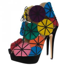 Charlotte Olympia Multicolor Satin Parasol Platform Sandals Size 41