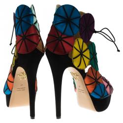 Charlotte Olympia Multicolor Satin Parasol Platform Sandals Size 41
