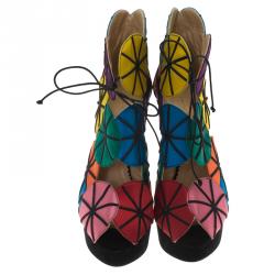 Charlotte Olympia Multicolor Satin Parasol Platform Sandals Size 41
