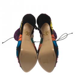 Charlotte Olympia Multicolor Satin Parasol Platform Sandals Size 41