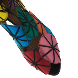 Charlotte Olympia Multicolor Satin Parasol Platform Sandals Size 41