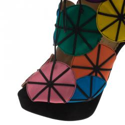 Charlotte Olympia Multicolor Satin Parasol Platform Sandals Size 41