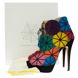 Charlotte Olympia Multicolor Satin Parasol Platform Sandals Size 41