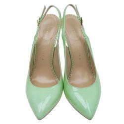 Pre Owned حذاء كعب عالي شارلوت أوليمبيا مونرو جلد أخضر لامع بفتحة كعب مقاس 40