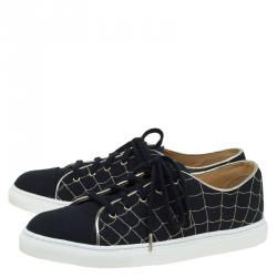 Charlotte Olympia Black Canvas Web Sneakers Size 38