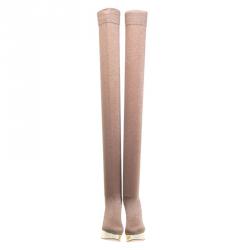 Pre Owned Charlotte Olympia Beige Glitter Jersey More Is More Thigh High Platform Boots Size 38