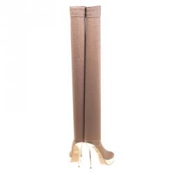 Pre Owned Charlotte Olympia Beige Glitter Jersey More Is More Thigh High Platform Boots Size 38
