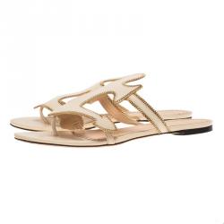Pre Owned Charlotte Olympia Beige Leather Atlantic Flat Sandals Size 39
