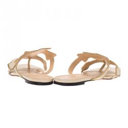 Pre Owned Charlotte Olympia Beige Leather Atlantic Flat Sandals Size 39
