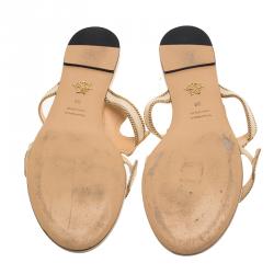 Pre Owned Charlotte Olympia Beige Leather Atlantic Flat Sandals Size 39