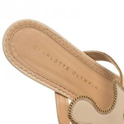 Pre Owned Charlotte Olympia Beige Leather Atlantic Flat Sandals Size 39