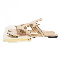 Pre Owned Charlotte Olympia Beige Leather Atlantic Flat Sandals Size 39