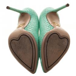 مملوكة مسبقًا Charlotte Olympia Mint Green Python Monroe Pumps Size 36
