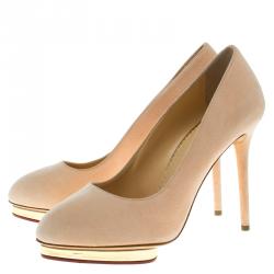 Pre Owned Charlotte Olympia Blush Pink Suede Dotty Platform Pumps Size 40