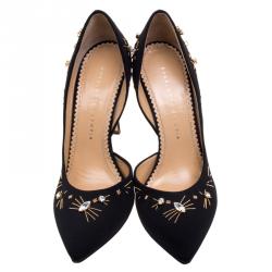 Pre Owned حذاء كعب عالي شارلوت أوليمبيا فايي دورسي قماش أسود مزخرف مقاس 39.5