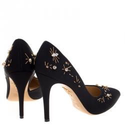 Pre Owned حذاء كعب عالي شارلوت أوليمبيا فايي دورسي قماش أسود مزخرف مقاس 39.5