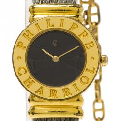 Pre Owned Charriol Black Gold-Plated Stainless Steel St. Tropez Women's Wristwatch 24MM