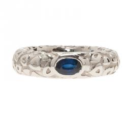 Chaumet Blue Sapphire Embossed White Gold Band Ring Size 54.5