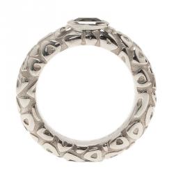 Chaumet Blue Sapphire Embossed White Gold Band Ring Size 54.5