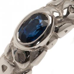 Chaumet Blue Sapphire Embossed White Gold Band Ring Size 54.5