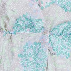 Pre Owned بلوزة كلوي حرير طباعة ألوان فاتحة بأكمام طويلة L