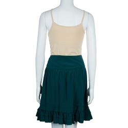 Pre Owned تنورة كلوي حرير خضراء بحافة مكشكشة M