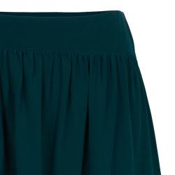 Pre Owned تنورة كلوي حرير خضراء بحافة مكشكشة M