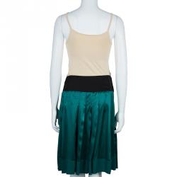 Pre Owned Chloe Green Contrast Waistband Pleated Silk Skirt M