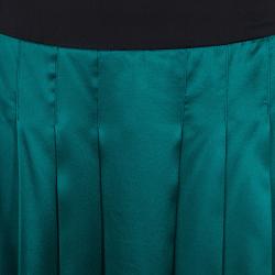 Pre Owned Chloe Green Contrast Waistband Pleated Silk Skirt M
