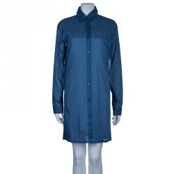 Pre Owned Chloe Blue Cotton Long Sleeve Shirt Dress L