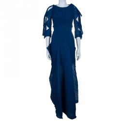Chloe Blue Silk Plisse Maxi Dress S