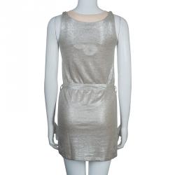Pre Owned Chloe Metallic Double Layer Belted Tank Dress M