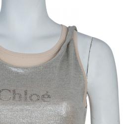 Pre Owned Chloe Metallic Double Layer Belted Tank Dress M