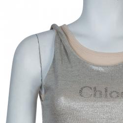 Pre Owned Chloe Metallic Double Layer Belted Tank Dress M