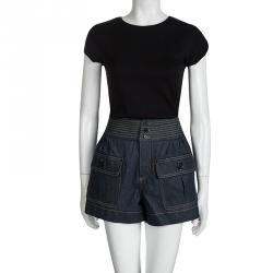 Pre Owned Chloe Indigo Raw Denim High Waist Shorts S