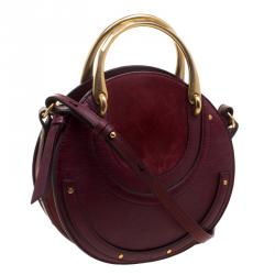 Pre Owned Chloe Burgundy Leather Small Pixie Round Top Handle Bag