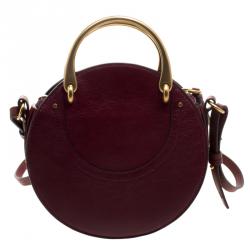 Pre Owned Chloe Burgundy Leather Small Pixie Round Top Handle Bag