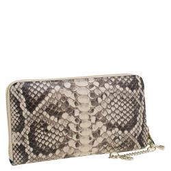 Pre Owned Chloe Beige Python Zip Around Wallet