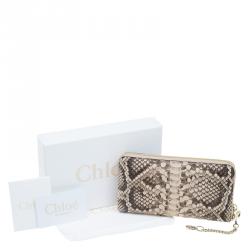 Pre Owned Chloe Beige Python Zip Around Wallet