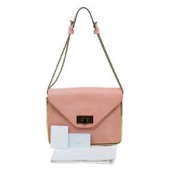 Pre Owned Chloe Beige Pebbled Leather Medium Sally Flap Shoulder Bag
