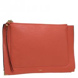Pre Owned Chloe Orange Leather Ghost Clutch