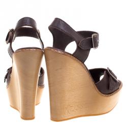 Pre Owned Chloe 60th Anniversary Brown Leather Heritage Wooden Wedge Sandals Size 40
