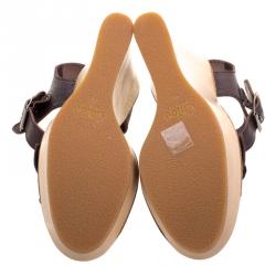 Pre Owned Chloe 60th Anniversary Brown Leather Heritage Wooden Wedge Sandals Size 40