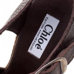 Pre Owned Chloe 60th Anniversary Brown Leather Heritage Wooden Wedge Sandals Size 40