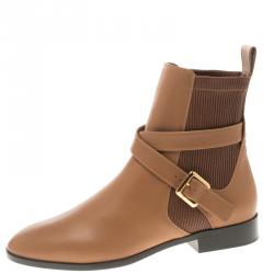 Pre Owned Chloe Brown Leather Flat Ankle Boots Size 39