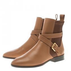 Pre Owned Chloe Brown Leather Flat Ankle Boots Size 39