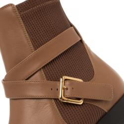 Pre Owned Chloe Brown Leather Flat Ankle Boots Size 39