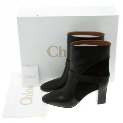 Pre Owned Chloe Black Leather and Suede Ankle Boots Size 39